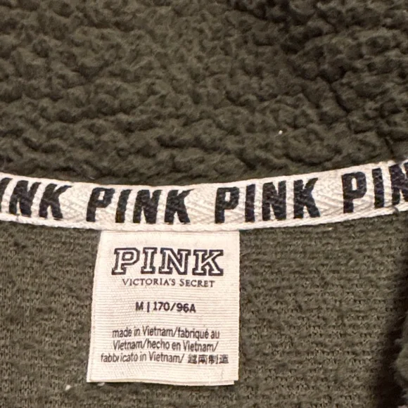 PINK Victoria's Secret Forest Green Sherpa Quarter Zip M - Picture 2 of 7